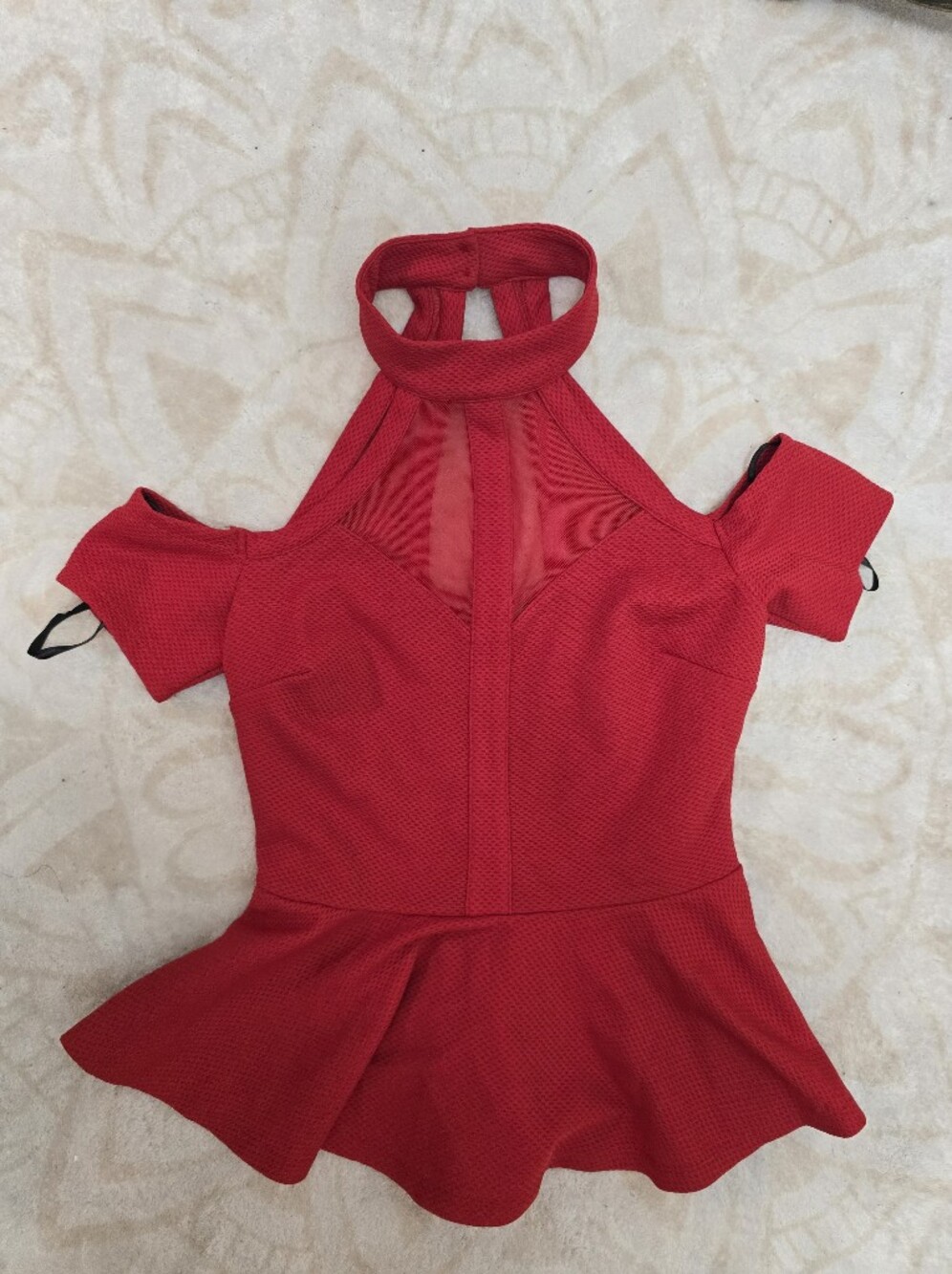 Material Girl Bold Red Mesh Cutout Bodysuit
